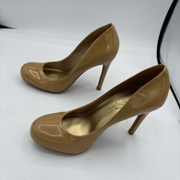 Jessica Simpson‎ Heels Womens Size 7.5 B Leather Calie Pump 4” Nude Tan - Picture 8 of 11